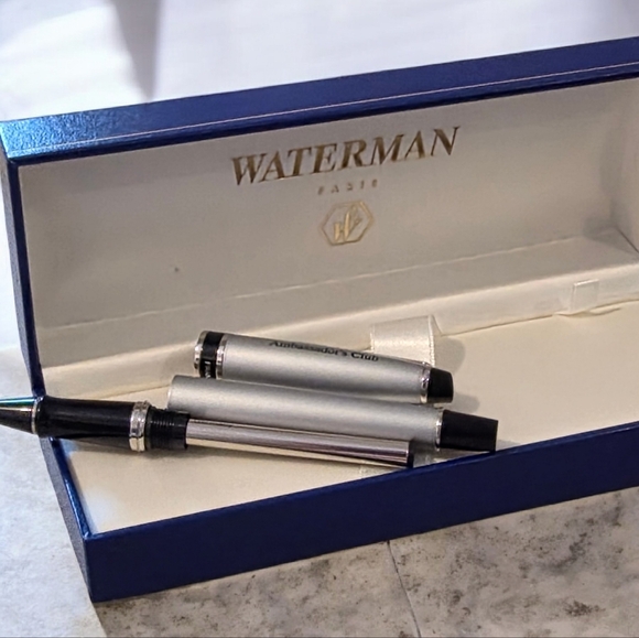 Waterman Brushed Chrome Ballpoint Pen & Box - Picture 2 of 12